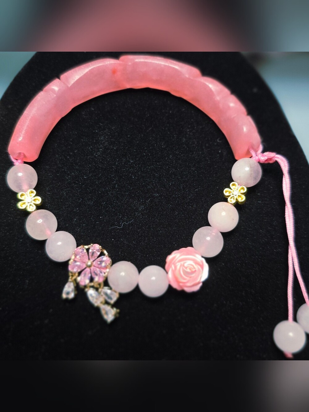 Beautiful Pink(peachy) color. Natural Jade Grade A carved half bangle.